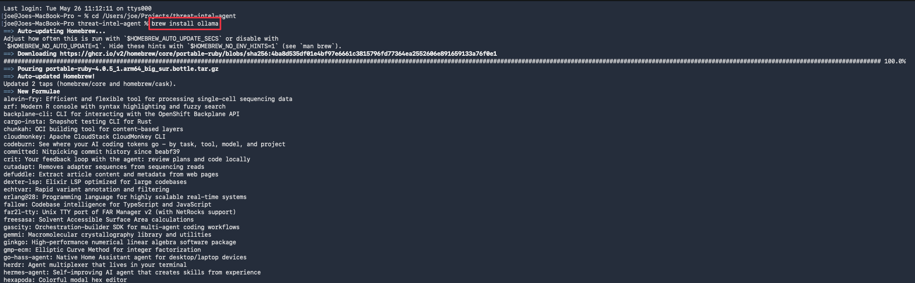 Ollama installing via Homebrew