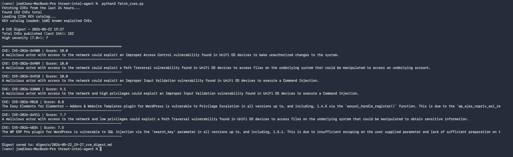 Final output — filtered results with digest saved