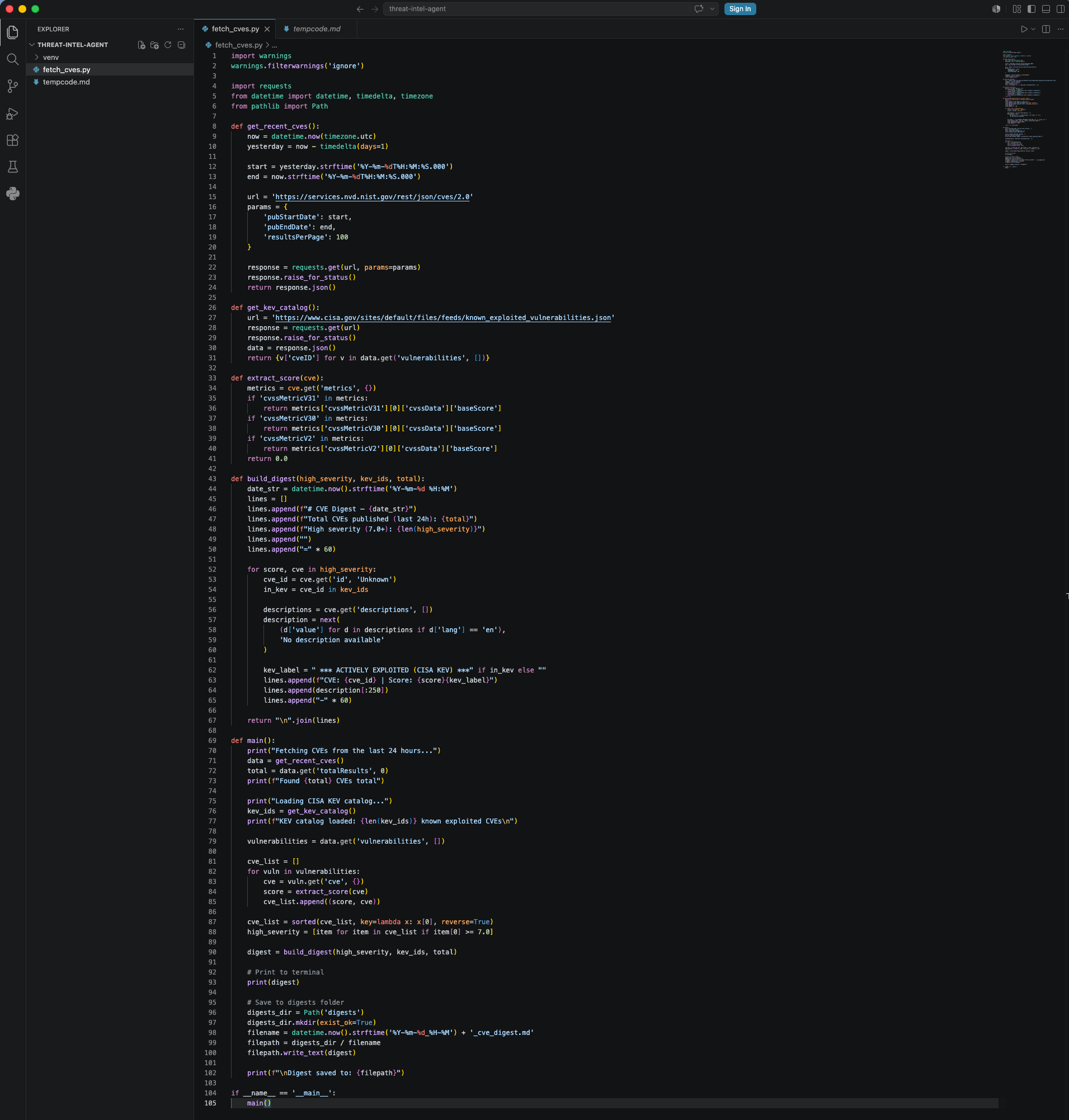 Updated code — KEV cross-reference and digest output