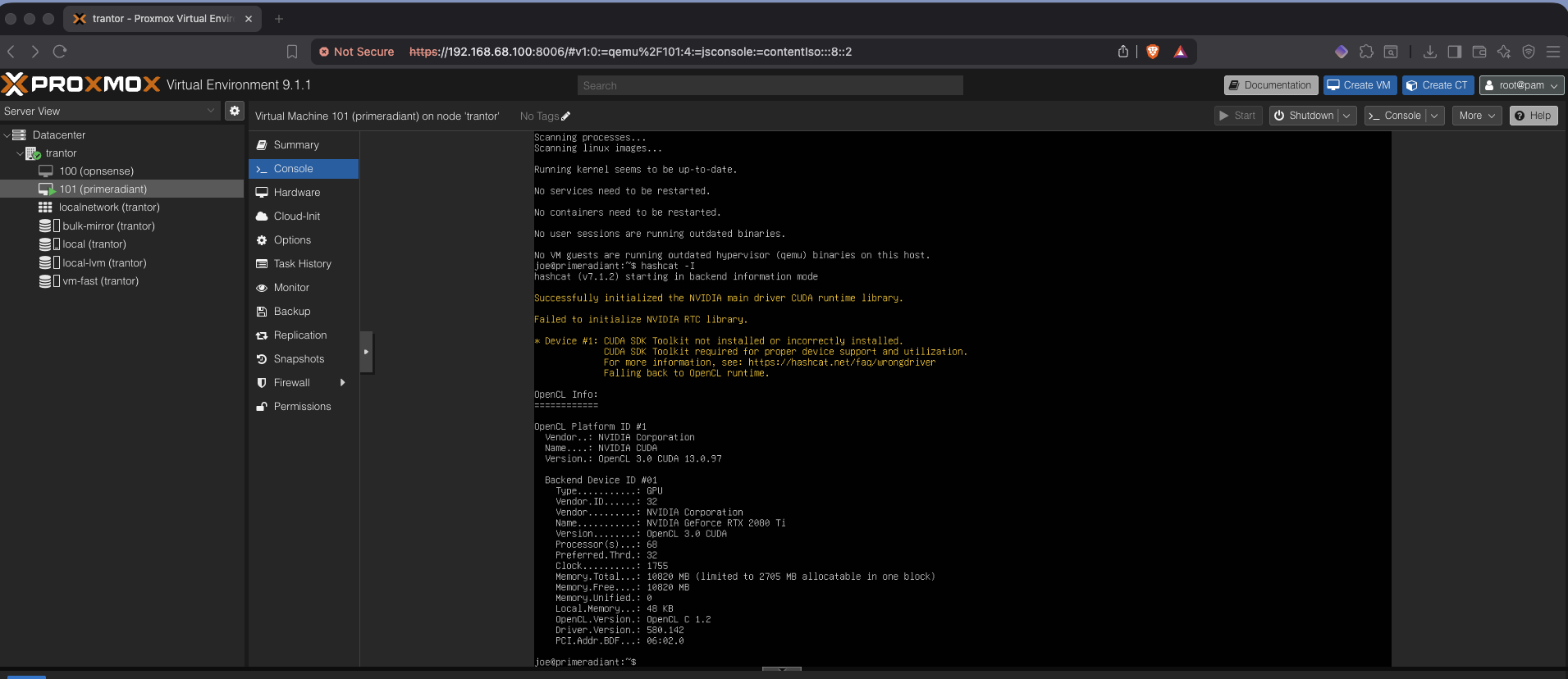 Hashcat confirming RTX 2080 Ti as cracking device