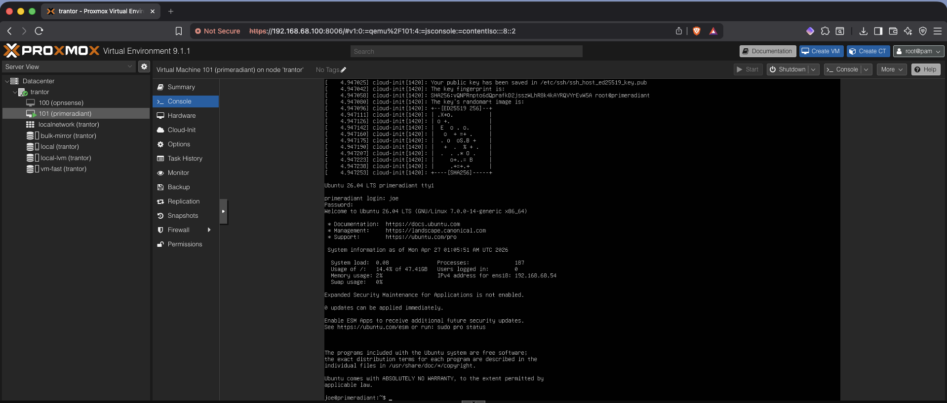 VM running in Proxmox
