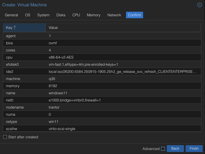 Windows 11 VM summary in Proxmox