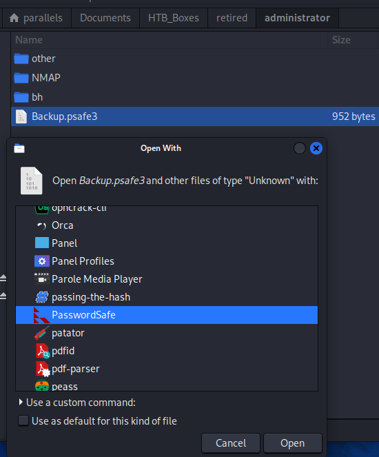 Opening passwordsafe