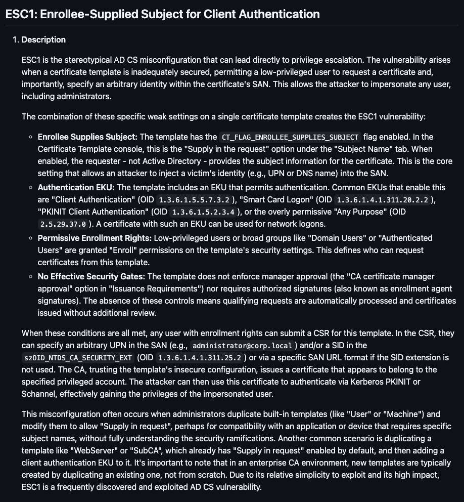 ESC1 vulnerability description