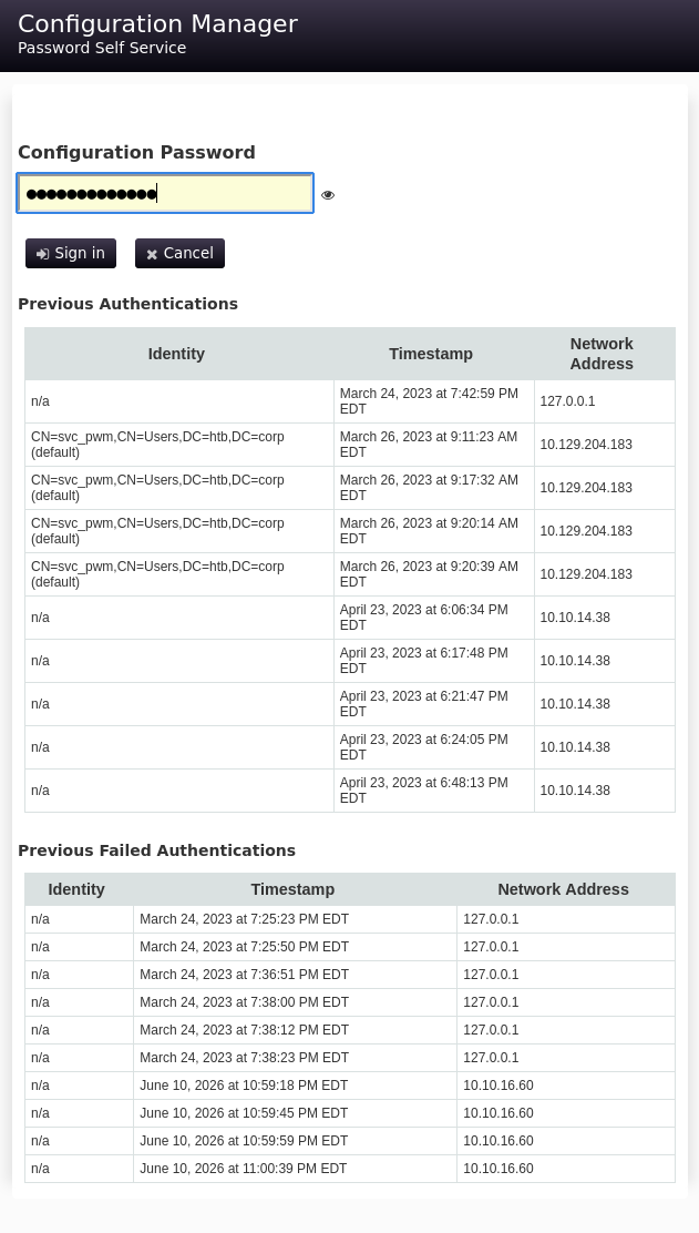 PWM Configuration Manager login page
