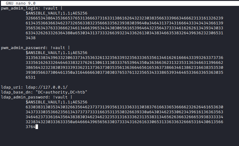 Formatted Ansible Vault hashes ready for cracking