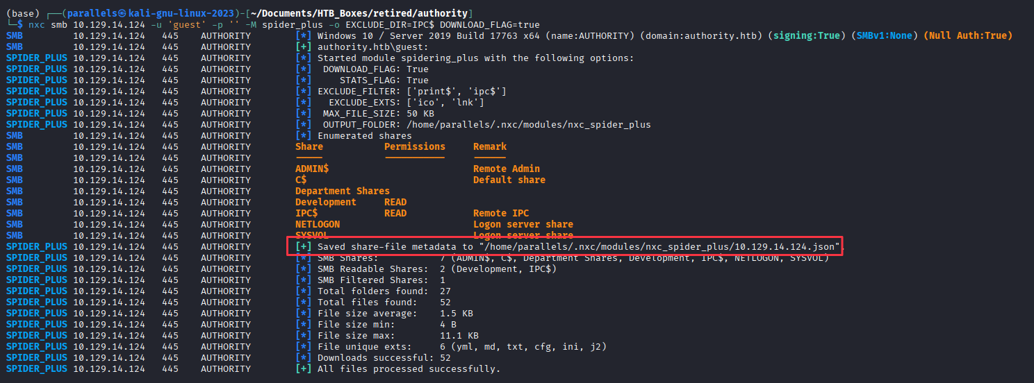 Spider_plus downloading all files from the Development share