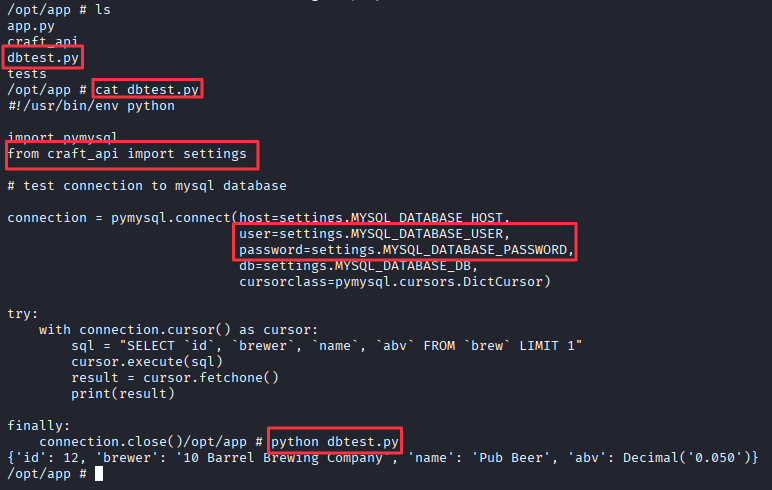 dbtest.py code visible in /opt/app
