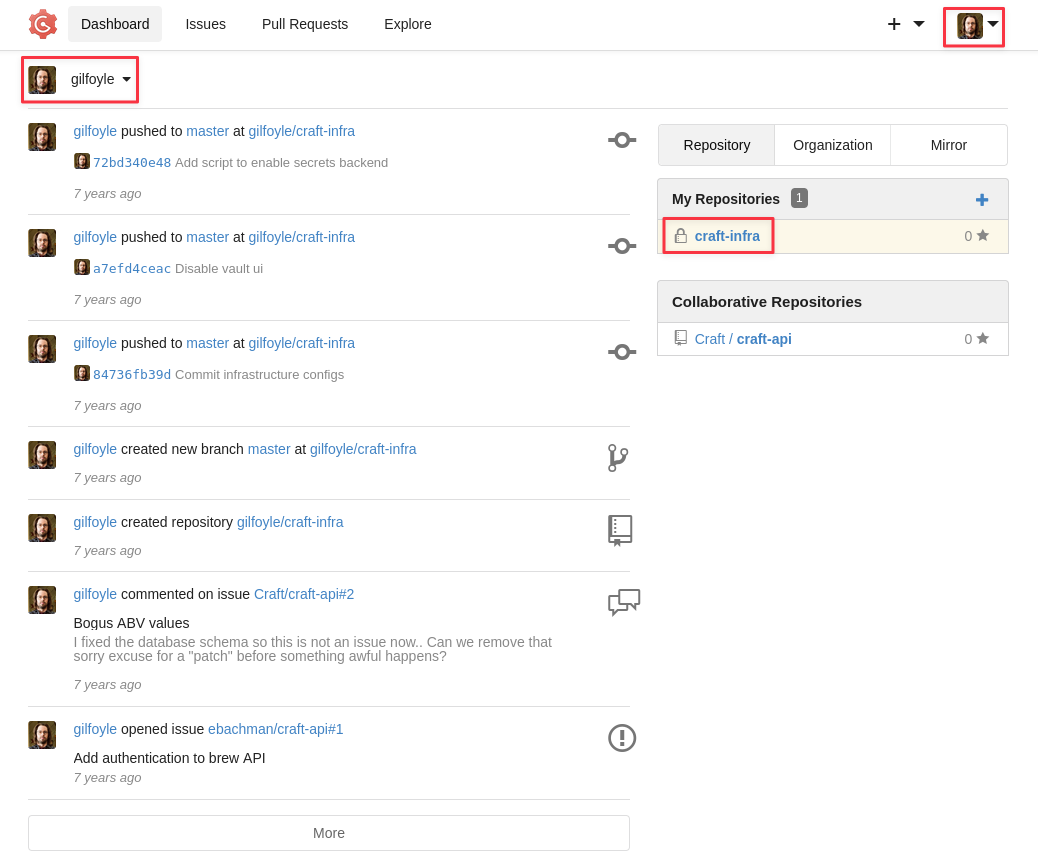 Gilfoyle's private repositories visible after login
