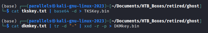 Converting DKM and TKS keys to binary format