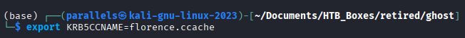 KRB5CCNAME environment variable set to florence.ccache