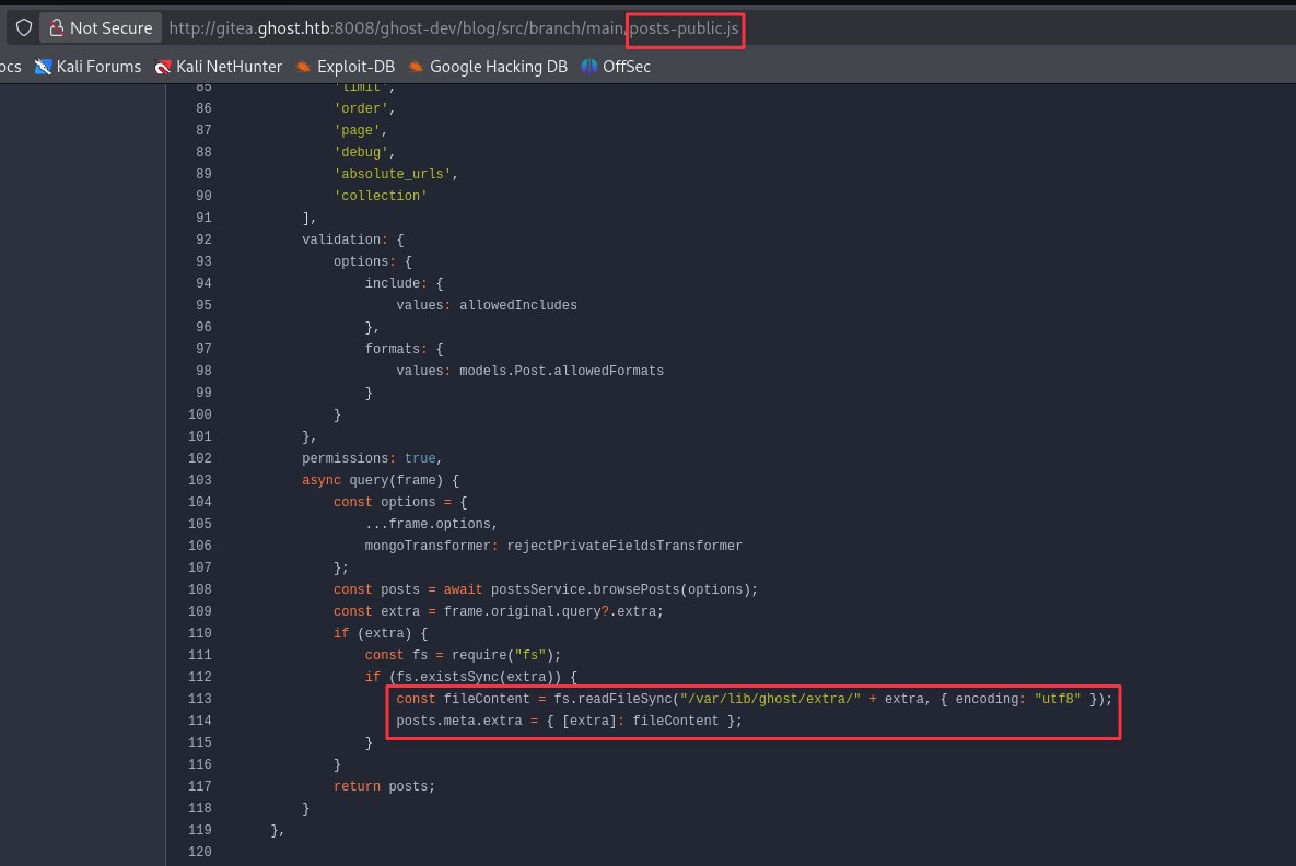 posts-public.js showing path concatenation with no sanitisation