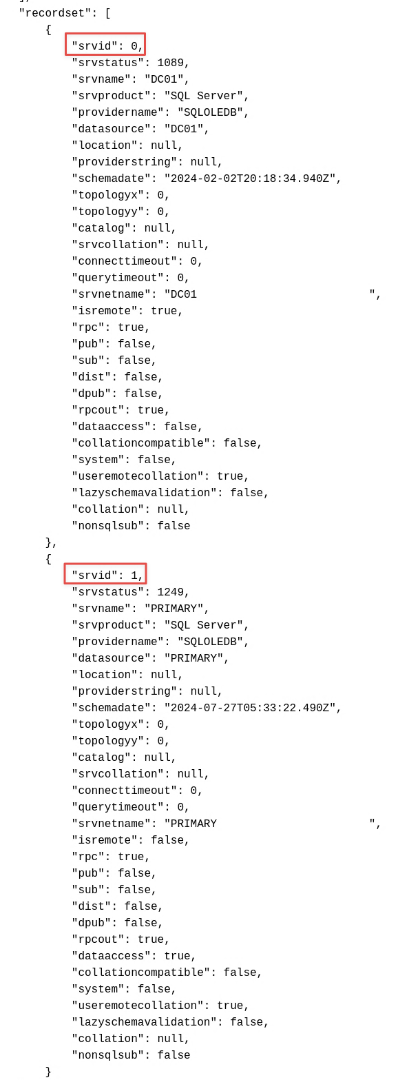 MSSQL sysservers query returning DC01 and PRIMARY linked server entries