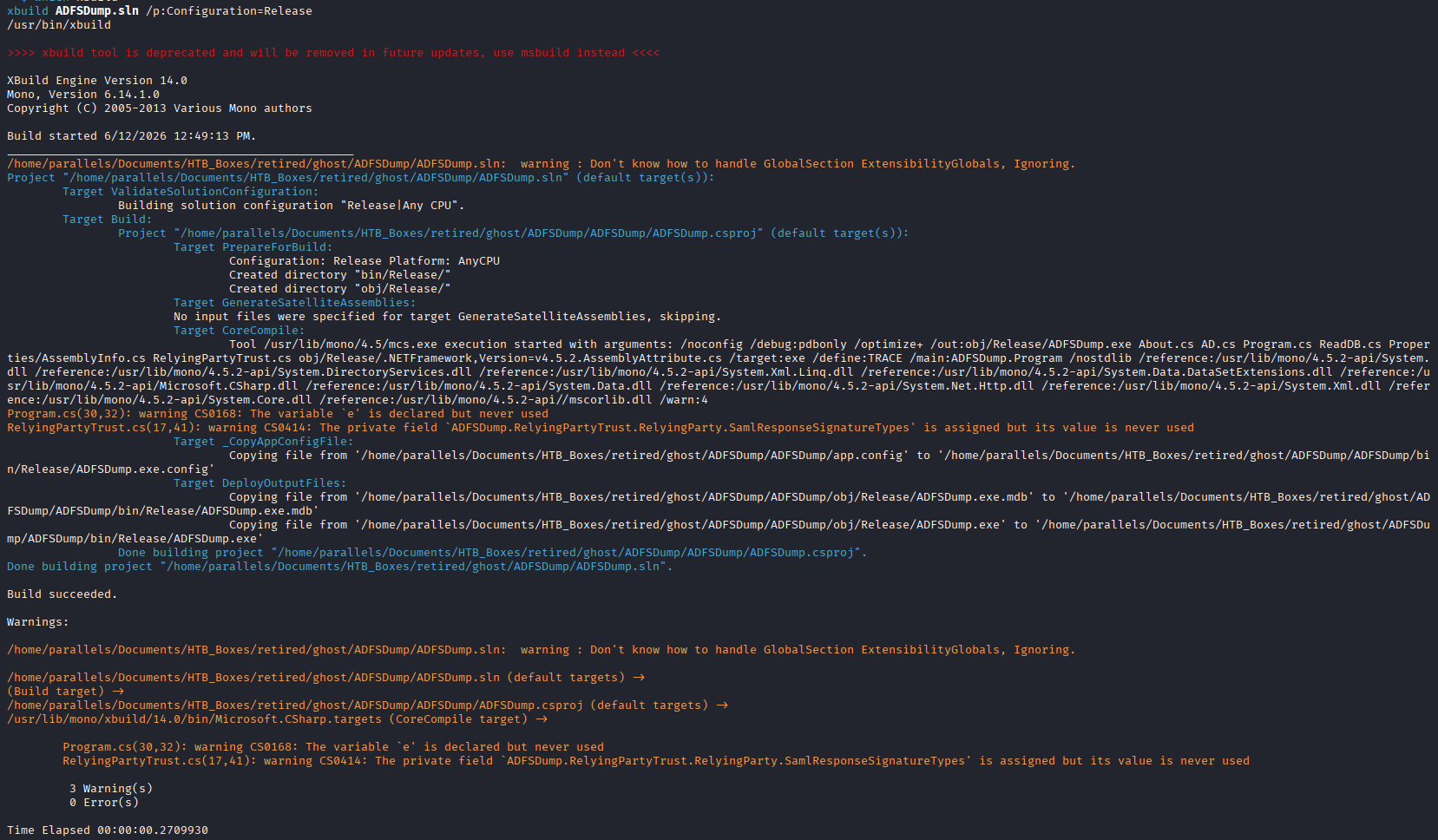 Compiling ADFSDump.exe with xbuild on Linux
