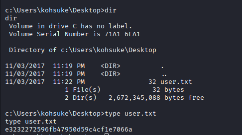 User flag retrieved from kohsuke Desktop