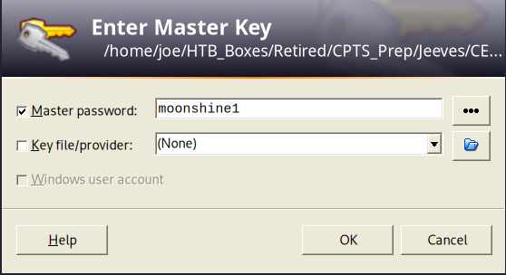 KeePass vault open showing stored credentials