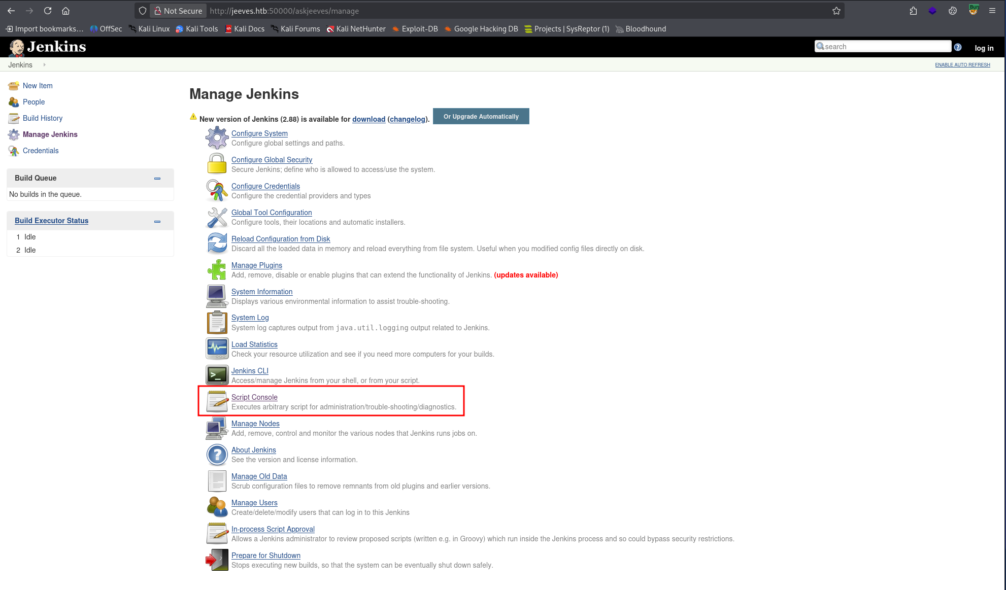 Jenkins Script Console interface