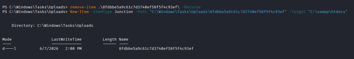 PowerShell creating the junction link from the MD5 folder to C:\xampp\htdocs