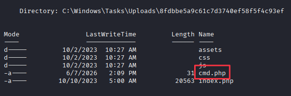 Upload form with php webshell being submitted