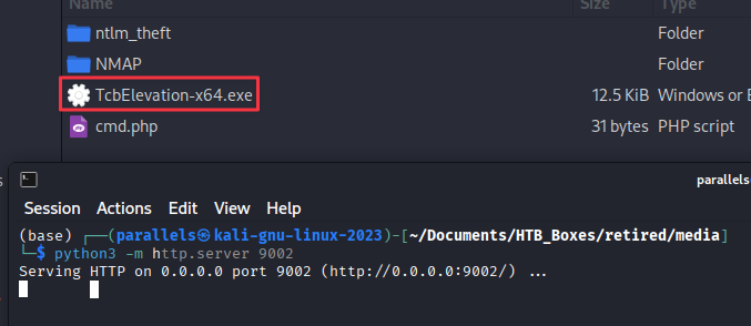 Python HTTP server serving TcbElevation-x64.exe