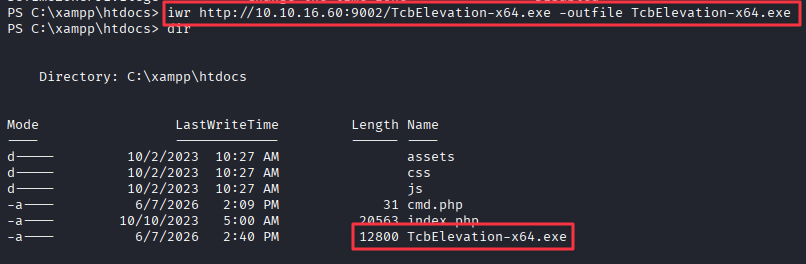 TcbElevation-x64.exe downloaded to the target