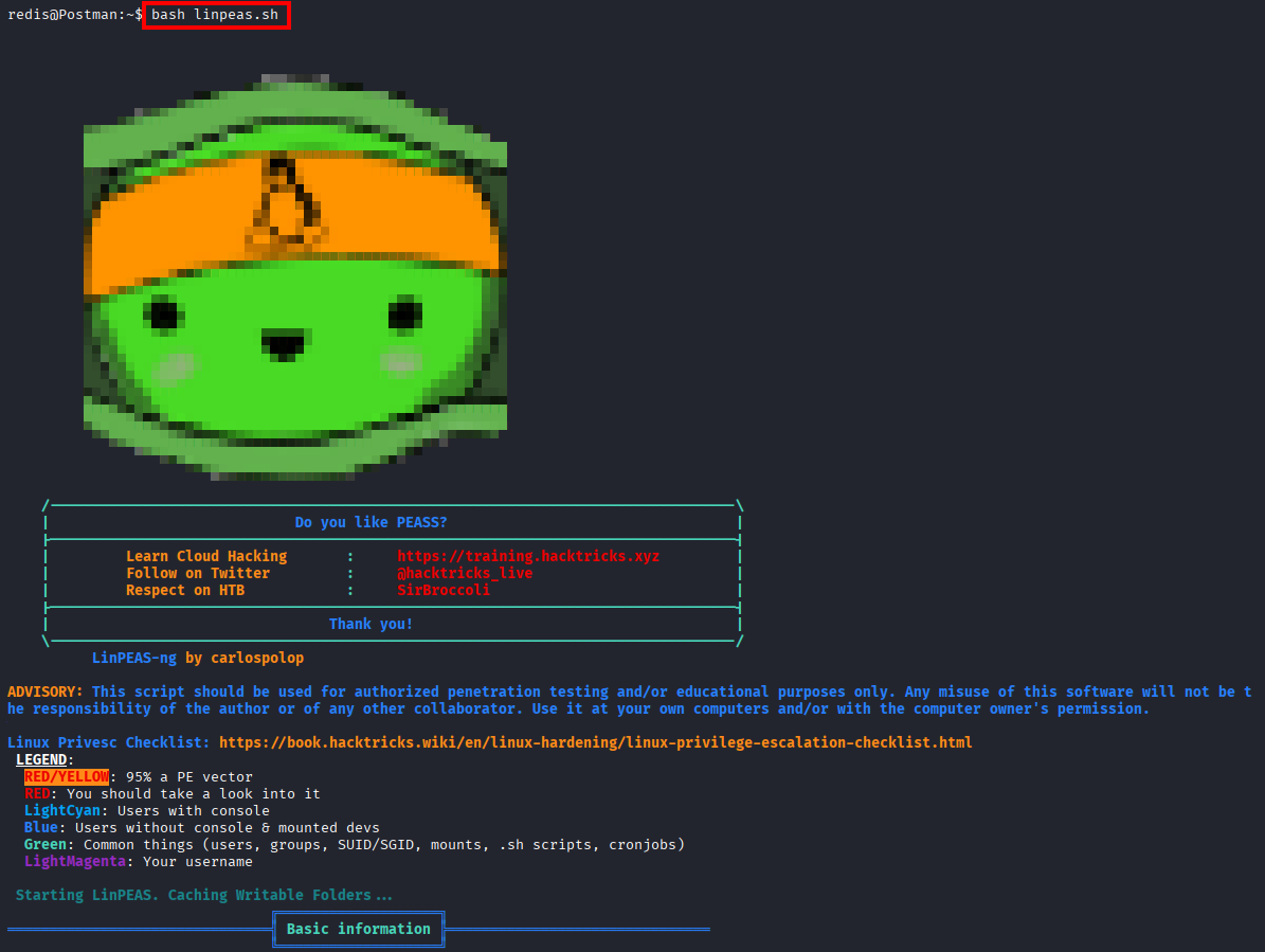 LinPEAS startup running as redis