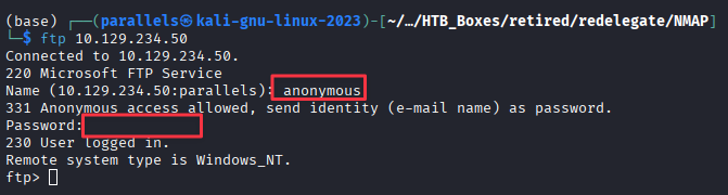 FTP anonymous login successful
