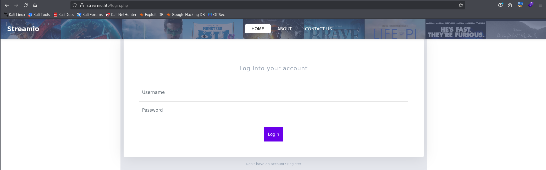 streamio.htb login page