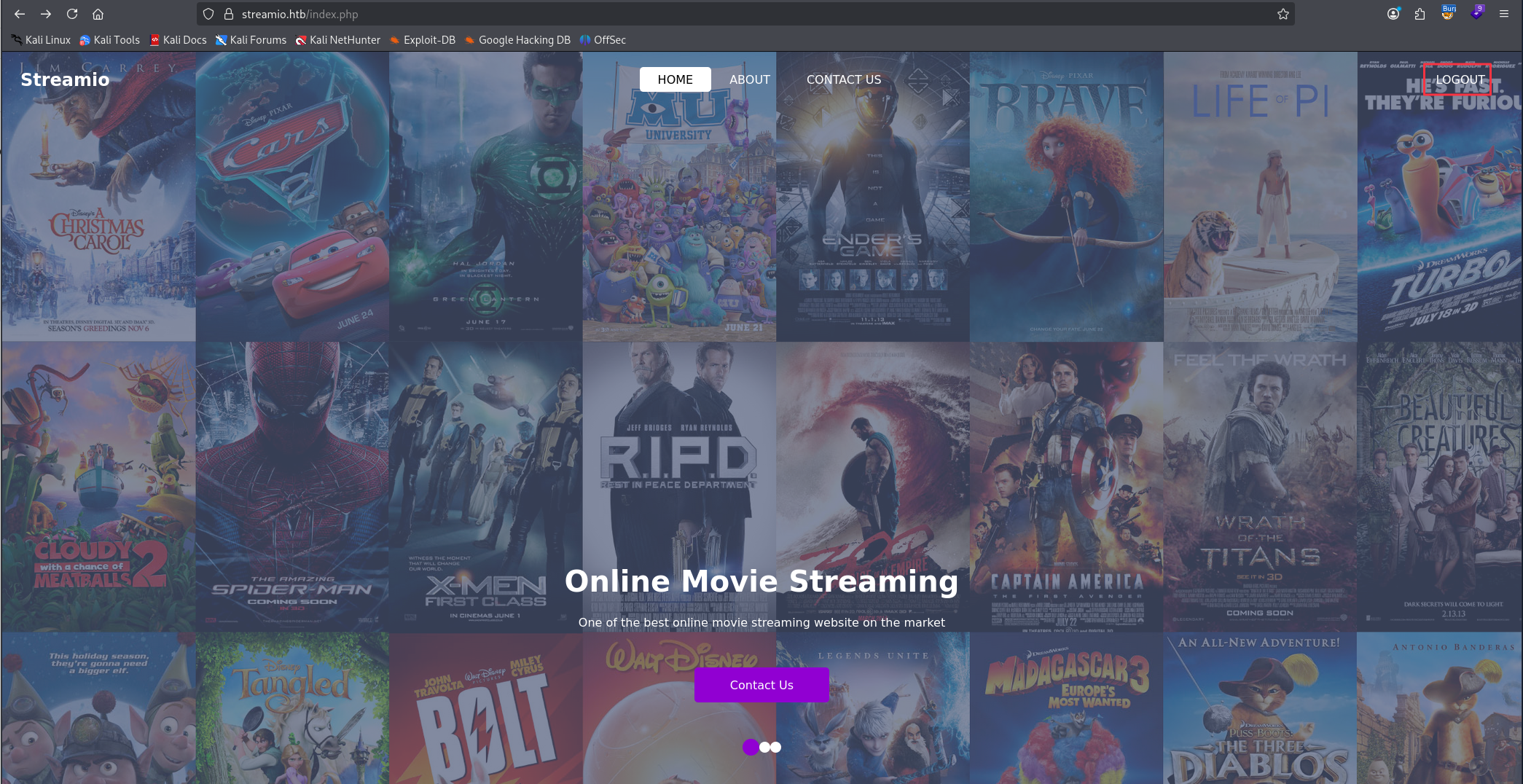 streamio.htb site after yoshihide login
