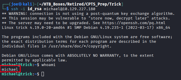SSH session established as michael