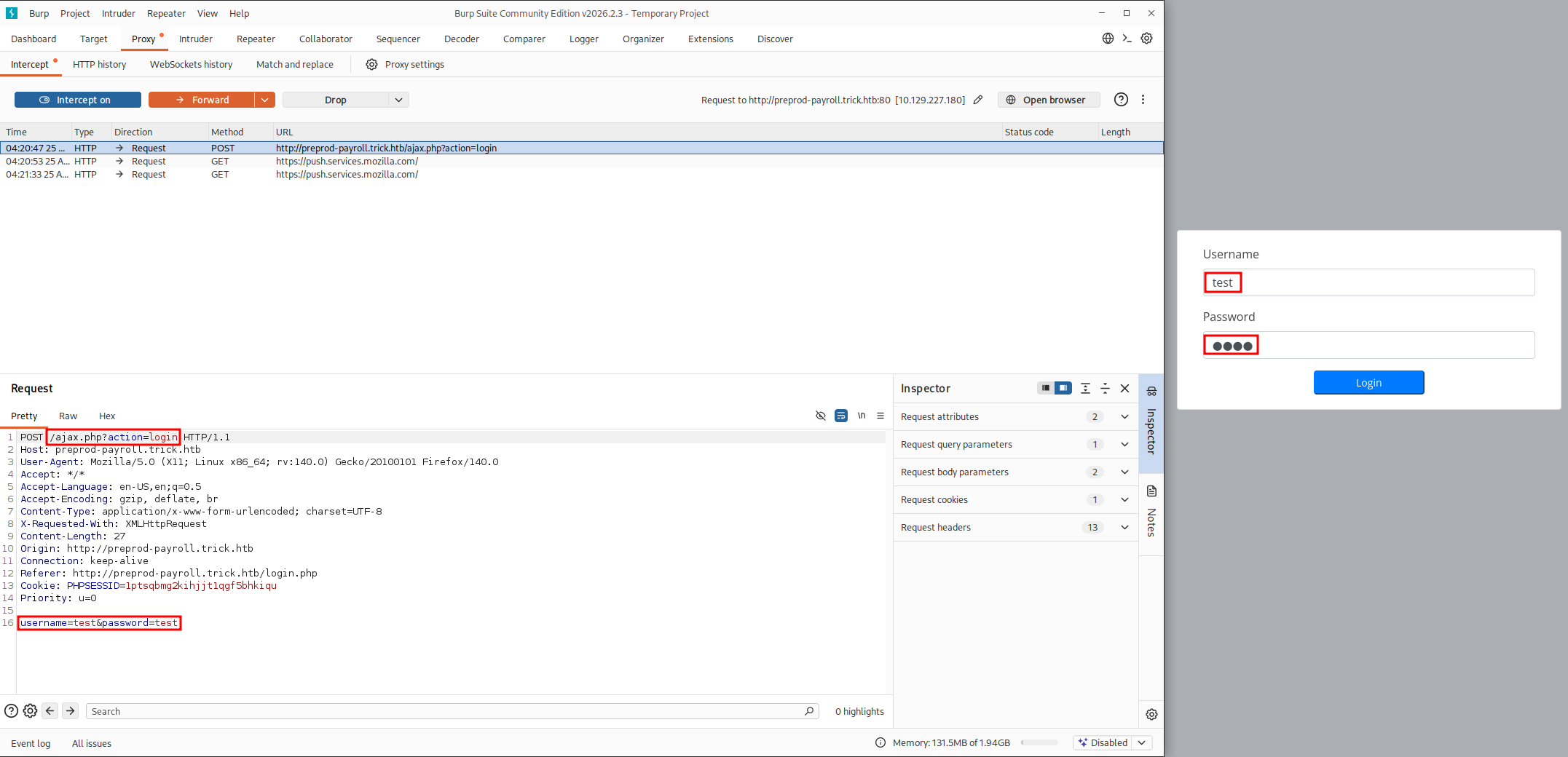 Capture login request