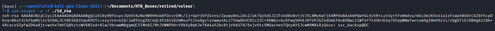 ssh-keygen returning the public key with svc_backup@DC as the comment