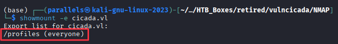 showmount output showing /profiles exported to everyone